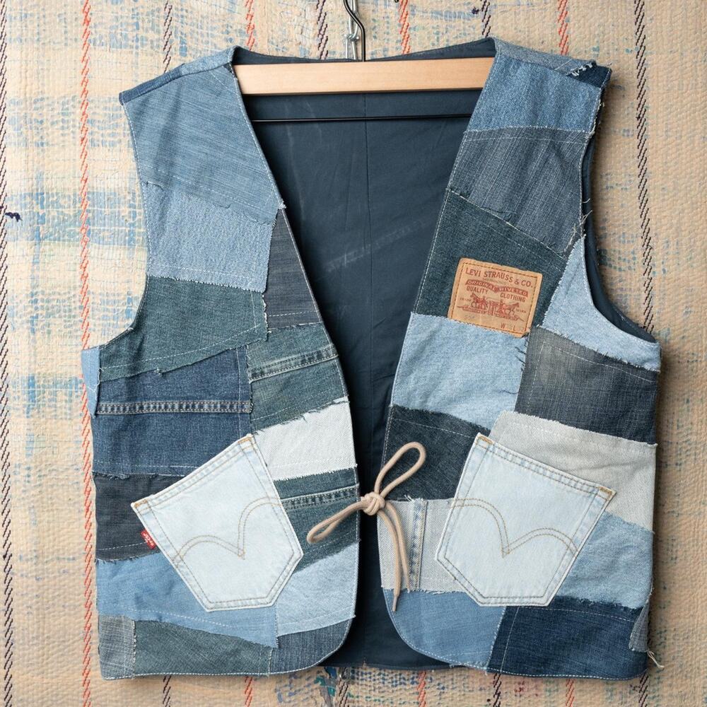 Custom upcycled patchwork vest medium